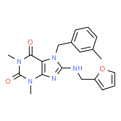 ChemSpider 2D Image | 8-[(2-Furylmethyl)amino]-1,3-dimethyl-7-(3-methylbenzyl)-3,7-dihydro-1H-purine-2,6-dione | C20H21N5O3