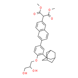 ChemSpider 2D Image | Dimethyl {6-[3-(adamantan-1-yl)-4-(2,3-dihydroxypropoxy)phenyl]-2-naphthyl}malonate | C34H38O7