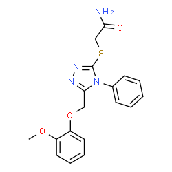 ChemSpider 2D Image | 2-[[5-[(2-methoxyphenoxy)methyl]-4-phenyl-1,2,4-triazol-3-yl]sulfanyl]acetamide | C18H18N4O3S