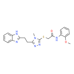 ChemSpider 2D Image | 2-({5-[2-(1H-Benzimidazol-2-yl)ethyl]-4-methyl-4H-1,2,4-triazol-3-yl}sulfanyl)-N-(2-methoxyphenyl)acetamide | C21H22N6O2S