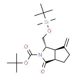 ChemSpider 2D Image | 2-Methyl-2-propanyl (3S,3aR,6aR)-3-({[dimethyl(2-methyl-2-propanyl)silyl]oxy}methyl)-4-methylene-1-oxohexahydrocyclopenta[c]pyrrole-2(1H)-carboxylate | C20H35NO4Si