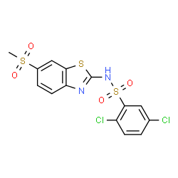 ChemSpider 2D Image | 2,5-Dichloro-N-[6-(methylsulfonyl)-1,3-benzothiazol-2-yl]benzenesulfonamide | C14H10Cl2N2O4S3