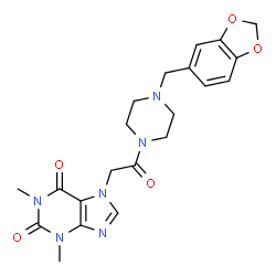 ChemSpider 2D Image | 7-{2-[4-(2H-1,3-benzodioxol-5-ylmethyl)piperazin-1-yl]-2-oxoethyl}-1,3-dimethylpurine-2,6-dione | C21H24N6O5