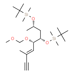 ChemSpider 2D Image | (5S,6S,8S)-6-{[Dimethyl(2-methyl-2-propanyl)silyl]oxy}-8,10,10,11,11-pentamethyl-5-[(1E)-2-methyl-1-buten-3-yn-1-yl]-2,4,9-trioxa-10-siladodecane | C24H48O4Si2