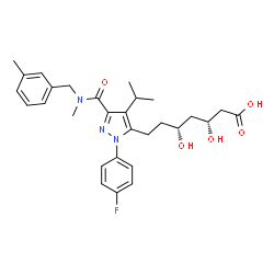 ChemSpider 2D Image | (3R,5R)-7-{1-(4-Fluorophenyl)-4-isopropyl-3-[methyl(3-methylbenzyl)carbamoyl]-1H-pyrazol-5-yl}-3,5-dihydroxyheptanoic acid | C29H36FN3O5