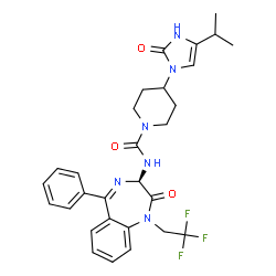 ChemSpider 2D Image | 4-[2-hydroxy-4-(propan-2-yl)-1H-imidazol-1-yl]-N-[(3R)-2-oxo-5-phenyl-1-(2,2,2-trifluoroethyl)-2,3-dihydro-1H-1,4-benzodiazepin-3-yl]piperidine-1-carboxamide | C29H31F3N6O3