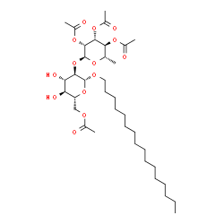 ChemSpider 2D Image | Hexadecyl 6-O-acetyl-2-O-(2,3,4-tri-O-acetyl-6-deoxy-alpha-L-mannopyranosyl)-beta-D-glucopyranoside | C36H62O14