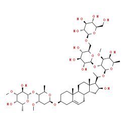 ChemSpider 2D Image | (3beta,14beta,16beta,17alpha,20R)-3-{[2,6-Dideoxy-4-O-(6-deoxy-3-O-methyl-beta-D-galactopyranosyl)-3-O-methyl-beta-D-ribo-hexopyranosyl]oxy}-16-hydroxypregn-5-en-20-yl beta-D-glucopyranosyl-(1->6)-bet
a-D-glucopyranosyl-(1->2)-6-deoxy-3-O-methyl-beta-D-galactopyranoside | C54H90O24