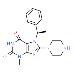 ChemSpider 2D Image | 3-Methyl-7-[(1R)-1-phenylethyl]-8-(1-piperazinyl)-3,7-dihydro-1H-purine-2,6-dione | C18H22N6O2