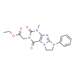 ChemSpider 2D Image | Ethyl (1-methyl-2,4-dioxo-8-phenyl-1,2,4,6,7,8-hexahydro-3H-imidazo[2,1-f]purin-3-yl)acetate | C18H19N5O4