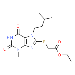 ChemSpider 2D Image | Ethyl {[3-methyl-7-(3-methylbutyl)-2,6-dioxo-2,3,6,7-tetrahydro-1H-purin-8-yl]sulfanyl}acetate | C15H22N4O4S