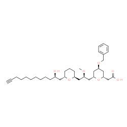 ChemSpider 2D Image | {(2R,4R,6R)-4-(Benzyloxy)-6-[(2R)-3-{(2S,6S)-6-[(2R)-2-hydroxy-11-dodecyn-1-yl]tetrahydro-2H-pyran-2-yl}-2-methoxypropyl]tetrahydro-2H-pyran-2-yl}acetic acid | C35H54O7