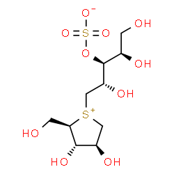 ChemSpider 2D Image | (2S,3S,4R)-1-[(2R,3S,4S)-3,4-Dihydroxy-2-(hydroxymethyl)tetrahydro-1-thiopheniumyl]-2,4,5-trihydroxy-3-pentanyl sulfate | C10H20O10S2