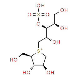 ChemSpider 2D Image | (2R,3S,4S)-3,4-Dihydroxy-2-(hydroxymethyl)-1-[(2S,3S,4R)-2,4,5-trihydroxy-3-(sulfooxy)pentyl]tetrahydrothiophenium | C10H21O10S2