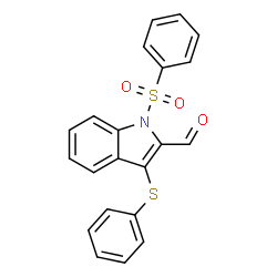 ChemSpider 2D Image | 3-(Phenylsulfanyl)-1-(phenylsulfonyl)-1H-indole-2-carbaldehyde | C21H15NO3S2