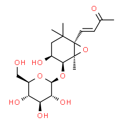 ChemSpider 2D Image | (1S,2S,3S,6R)-3-Hydroxy-1,5,5-trimethyl-6-[(1E)-3-oxo-1-buten-1-yl]-7-oxabicyclo[4.1.0]hept-2-yl beta-D-glucopyranoside | C19H30O9