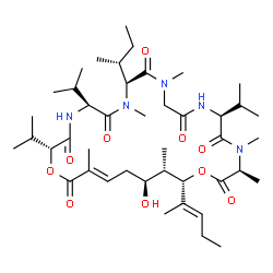 ChemSpider 2D Image | (3S,6S,12S,15S,18R,21E,24S,25S,26S)-12-[(2R)-2-Butanyl]-24-hydroxy-6,15,18-triisopropyl-3,4,10,13,21,25-hexamethyl-26-[(2E)-2-penten-2-yl]-1,19-dioxa-4,7,10,13,16-pentaazacyclohexacos-21-ene-2,5,8,11,
14,17,20-heptone | C43H73N5O10