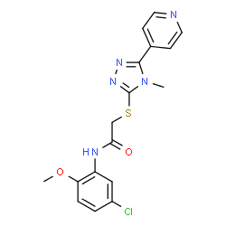 ChemSpider 2D Image | N-(5-Chloro-2-methoxyphenyl)-2-{[4-methyl-5-(4-pyridinyl)-4H-1,2,4-triazol-3-yl]sulfanyl}acetamide | C17H16ClN5O2S