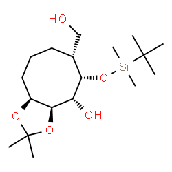ChemSpider 2D Image | (3aR,4R,5S,6R,9aS)-5-{[Dimethyl(2-methyl-2-propanyl)silyl]oxy}-6-(hydroxymethyl)-2,2-dimethyloctahydrocycloocta[d][1,3]dioxol-4-ol | C18H36O5Si