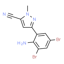 ChemSpider 2D Image | 3-(2-Amino-3,5-dibromophenyl)-1-methyl-1H-pyrazole-5-carbonitrile | C11H8Br2N4
