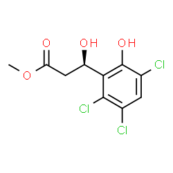 ChemSpider 2D Image | Methyl (3R)-3-hydroxy-3-(2,3,5-trichloro-6-hydroxyphenyl)propanoate | C10H9Cl3O4