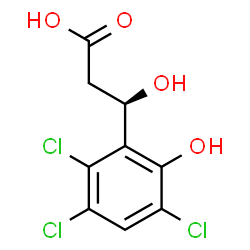 ChemSpider 2D Image | (3R)-3-Hydroxy-3-(2,3,5-trichloro-6-hydroxyphenyl)propanoic acid | C9H7Cl3O4