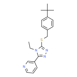 ChemSpider 2D Image | 3-{5-[(4-tert-Butylbenzyl)sulfanyl]-4-ethyl-4H-1,2,4-triazol-3-yl}pyridine | C20H24N4S