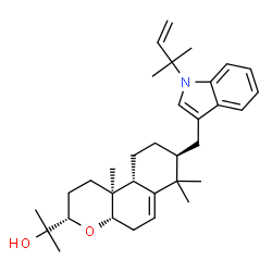 ChemSpider 2D Image | 2-[(3S,4aS,8S,10aR,10bS)-7,7,10b-Trimethyl-8-{[1-(2-methyl-3-buten-2-yl)-1H-indol-3-yl]methyl}-2,3,4a,5,7,8,9,10,10a,10b-decahydro-1H-benzo[f]chromen-3-yl]-2-propanol | C33H47NO2