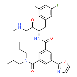ChemSpider 2D Image | N'-[(2S,3R)-1-(3,5-Difluorophenyl)-3-hydroxy-4-(methylamino)-2-butanyl]-5-(1,3-oxazol-2-yl)-N,N-dipropylisophthalamide | C28H34F2N4O4