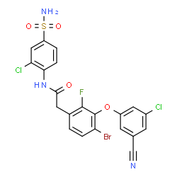 ChemSpider 2D Image | 2-[4-Bromo-3-(3-chloro-5-cyanophenoxy)-2-fluorophenyl]-N-(2-chloro-4-sulfamoylphenyl)acetamide | C21H13BrCl2FN3O4S