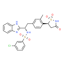 ChemSpider 2D Image | N-[(1S)-1-(1H-Benzimidazol-2-yl)-2-{4-[(5S)-1,1-dioxido-3-oxo-1,2-thiazolidin-5-yl]-3-methylphenyl}ethyl]-3-chlorobenzenesulfonamide | C25H23ClN4O5S2