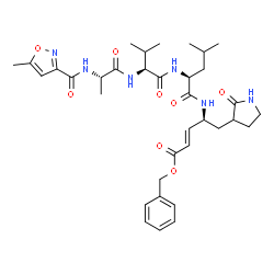 ChemSpider 2D Image | N-[(5-Methyl-1,2-oxazol-3-yl)carbonyl]-L-alanyl-L-valyl-N-[(2S,3E)-5-(benzyloxy)-5-oxo-1-(2-oxo-3-pyrrolidinyl)-3-penten-2-yl]-L-leucinamide | C35H48N6O8