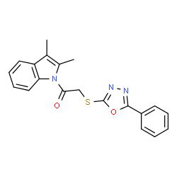 ChemSpider 2D Image | 1-(2,3-Dimethyl-indol-1-yl)-2-(5-phenyl-[1,3,4]oxadiazol-2-ylsulfanyl)-ethanone | C20H17N3O2S