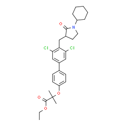 ChemSpider 2D Image | Ethyl 2-({3',5'-dichloro-4'-[(1-cyclohexyl-2-oxo-3-pyrrolidinyl)methyl]-4-biphenylyl}oxy)-2-methylpropanoate | C29H35Cl2NO4