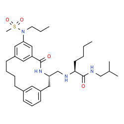 ChemSpider 2D Image | N-Isobutyl-N~2~-{[(4S)-17-[(methylsulfonyl)(propyl)amino]-2-oxo-3-azatricyclo[13.3.1.1~6,10~]icosa-1(19),6(20),7,9,15,17-hexaen-4-yl]methyl}-L-norleucinamide | C34H52N4O4S