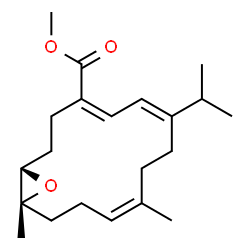 ChemSpider 2D Image | Methyl (1S,4Z,6E,10Z,14R)-7-isopropyl-10,14-dimethyl-15-oxabicyclo[12.1.0]pentadeca-4,6,10-triene-4-carboxylate | C21H32O3