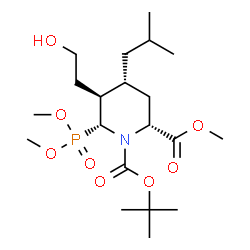 ChemSpider 2D Image | 2-Methyl 1-(2-methyl-2-propanyl) (2R,4R,5S,6R)-6-(dimethoxyphosphoryl)-5-(2-hydroxyethyl)-4-isobutyl-1,2-piperidinedicarboxylate | C20H38NO8P