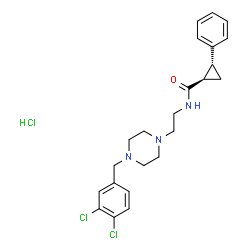 ChemSpider 2D Image | (1R,2R)-N-{2-[4-(3,4-Dichlorobenzyl)-1-piperazinyl]ethyl}-2-phenylcyclopropanecarboxamide hydrochloride (1:1) | C23H28Cl3N3O