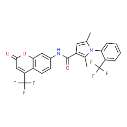 ChemSpider 2D Image | 2,5-Dimethyl-N-[2-oxo-4-(trifluoromethyl)-2H-chromen-7-yl]-1-[2-(trifluoromethyl)phenyl]-1H-pyrrole-3-carboxamide | C24H16F6N2O3