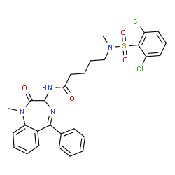 ChemSpider 2D Image | 5-{[(2,6-Dichlorophenyl)sulfonyl](methyl)amino}-N-(1-methyl-2-oxo-5-phenyl-2,3-dihydro-1H-1,4-benzodiazepin-3-yl)pentanamide | C28H28Cl2N4O4S