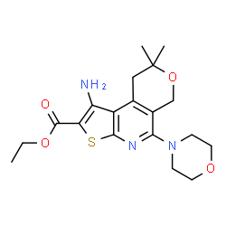 ChemSpider 2D Image | Ethyl 1-amino-8,8-dimethyl-5-(4-morpholinyl)-8,9-dihydro-6H-pyrano[4,3-d]thieno[2,3-b]pyridine-2-carboxylate | C19H25N3O4S