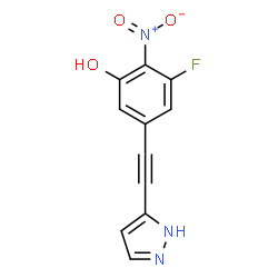 ChemSpider 2D Image | 3-Fluoro-2-nitro-5-(1H-pyrazol-5-ylethynyl)phenol | C11H6FN3O3