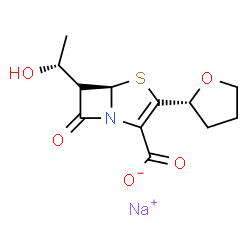ChemSpider 2D Image | Sodium (5R)-6-[(1R)-1-hydroxyethyl]-7-oxo-3-[(2R)-tetrahydro-2-furanyl]-4-thia-1-azabicyclo[3.2.0]hept-2-ene-2-carboxylate | C12H14NNaO5S