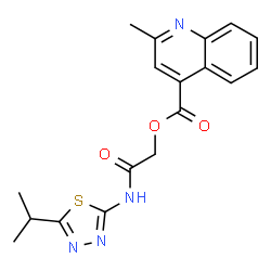 ChemSpider 2D Image | 2-[(5-Isopropyl-1,3,4-thiadiazol-2-yl)amino]-2-oxoethyl 2-methyl-4-quinolinecarboxylate | C18H18N4O3S