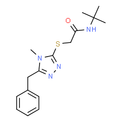 ChemSpider 2D Image | 2-[(5-Benzyl-4-methyl-4H-1,2,4-triazol-3-yl)sulfanyl]-N-(2-methyl-2-propanyl)acetamide | C16H22N4OS