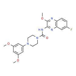 ChemSpider 2D Image | 4-(3,5-Dimethoxyphenyl)-N-(7-fluoro-3-methoxy-2-quinoxalinyl)-1-piperazinecarboxamide | C22H24FN5O4