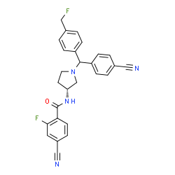ChemSpider 2D Image | 4-Cyano-N-[(3R)-1-{(4-cyanophenyl)[4-(fluoromethyl)phenyl]methyl}-3-pyrrolidinyl]-2-fluorobenzamide | C27H22F2N4O