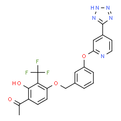 ChemSpider 2D Image | 1-{2-Hydroxy-4-[(3-{[4-(2H-tetrazol-5-yl)-2-pyridinyl]oxy}benzyl)oxy]-3-(trifluoromethyl)phenyl}ethanone | C22H16F3N5O4