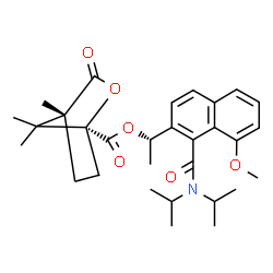 ChemSpider 2D Image | (1S)-1-[1-(Diisopropylcarbamoyl)-8-methoxy-2-naphthyl]ethyl (1S,4R)-4,7,7-trimethyl-3-oxo-2-oxabicyclo[2.2.1]heptane-1-carboxylate | C30H39NO6