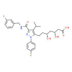 ChemSpider 2D Image | (3R,5R)-7-{3-[(3-Fluorobenzyl)carbamoyl]-1-(4-fluorophenyl)-4-isopropyl-1H-pyrazol-5-yl}-3,5-dihydroxyheptanoic acid | C27H31F2N3O5